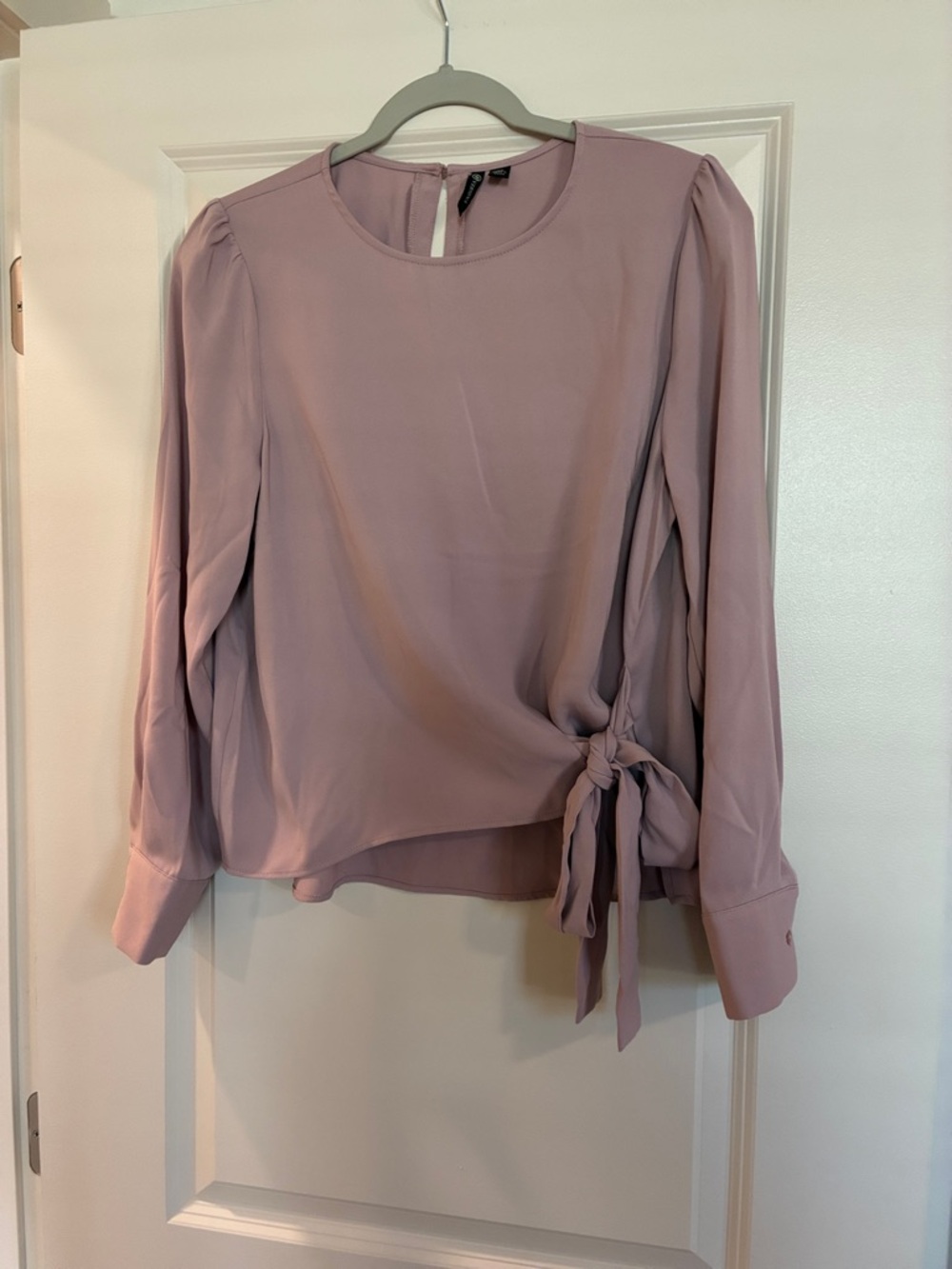 Versona Dusty Rose Side-Tie Long Sleeve Blouse